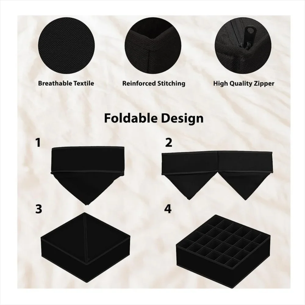 Set of 4 Black Canvas Storage Bins NEW